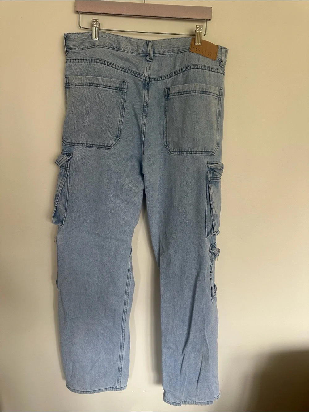 PacSun Baggy Cargo Jeans Light Wash 34x32 Wide Leg Utility Denim